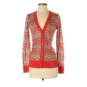 Loft XS‎ Long Sleeve Cardigan Top Shirt Orange Gray